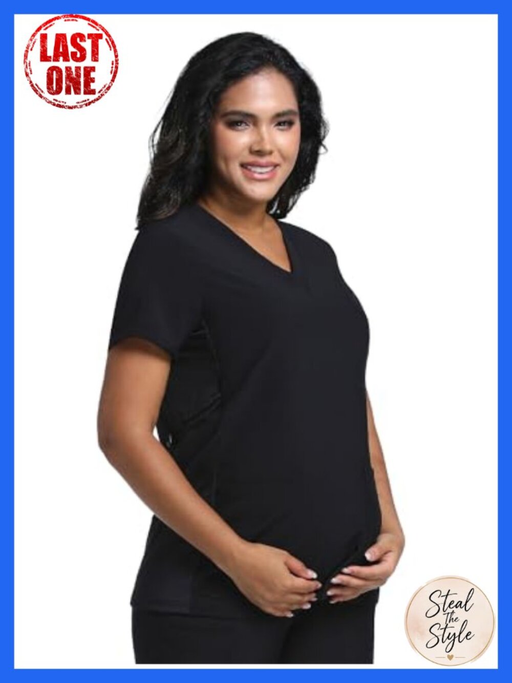 Maternity V-Neck Scrub Top, Short Sleeve, 2 Pockets, Regular Fit